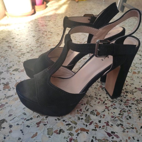Suede high-heeled sandals used, size 38, black