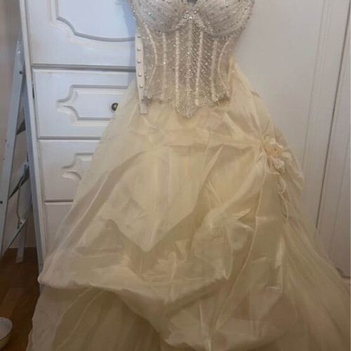 Demetrios wedding dress like new, size S–M, beige and gold
