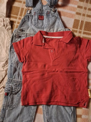 Baby clothing set used with 2 pants with suspenders, short and long sleeve tops