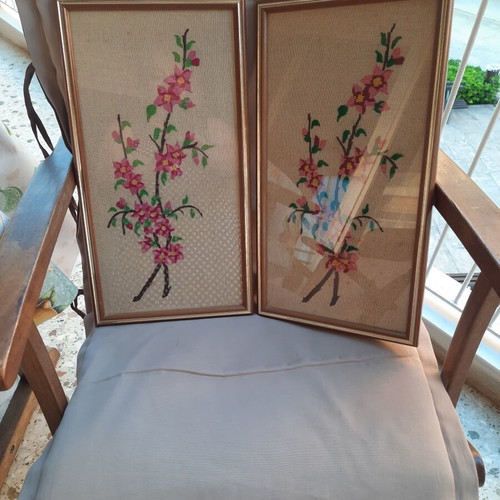 Gobelin embroidered wall clocks like new, set of two