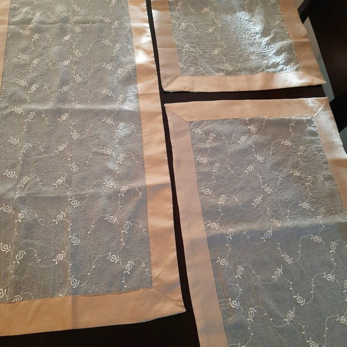 Set of tablecloth and runners in earthy colors, new