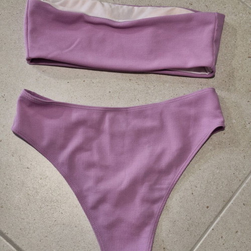 Decoro Ribbed Lilac Bandeau Bikini Set Size M like new