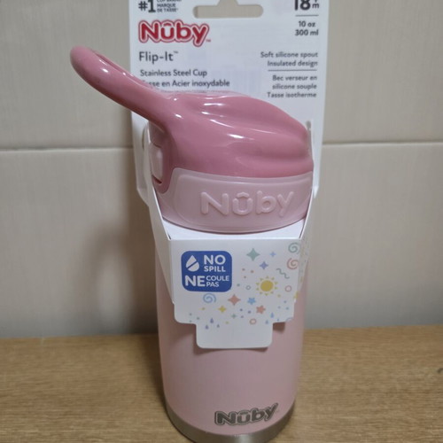 Nuby Flip-It Reflex Stainless Steel Bottle 300 ml Pink New Travel