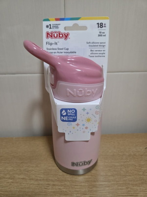 Nuby Flip-It Reflex Stainless Steel Bottle 300 ml Pink New Travel