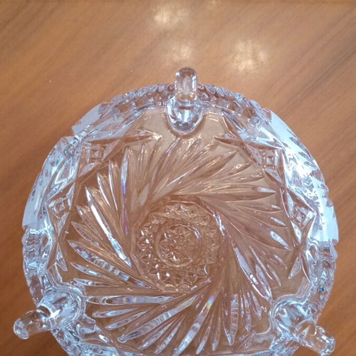 Vintage Pinwheel crystal bowl with 3 feet, heavy crystal