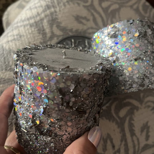 Decorative candles silver with iridescent elements, set of 2 medium size