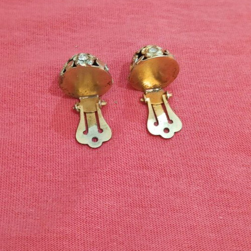Vintage clip-on women's earrings with enamel and rhinestones like new