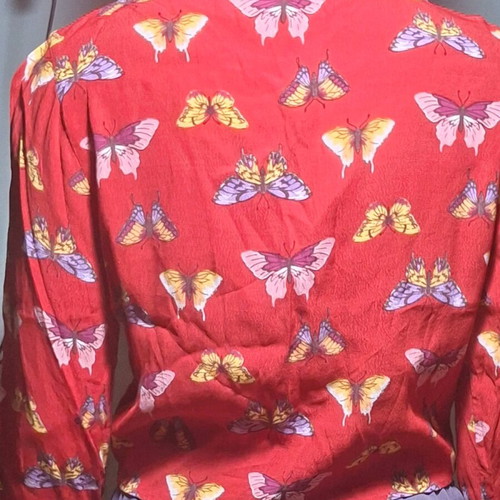 Forever 21 Floral Summer Shirt Red Like New with Butterflies and 3/4 Sleeves