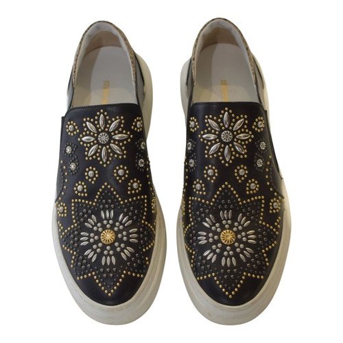 Roberto Cavalli Black Leather Slip-On Platform Sneakers like new, size 38