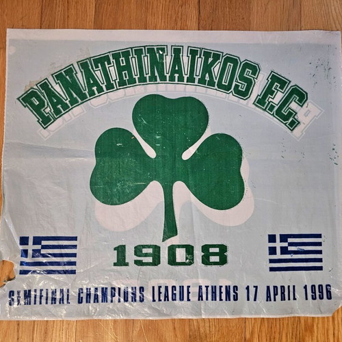 Panathinaikos F.C. Champions League 1996 Flag used, authentic stadium giveaway