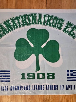 Panathinaikos F.C. Champions League 1996 Flag used, authentic stadium giveaway