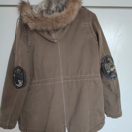 Rococo women's parka jacket khaki with natural fur and sequins