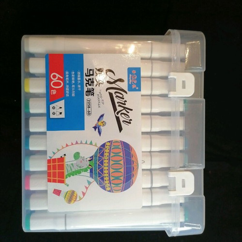 Markers with double tip, new, pack of 60 in plastic case