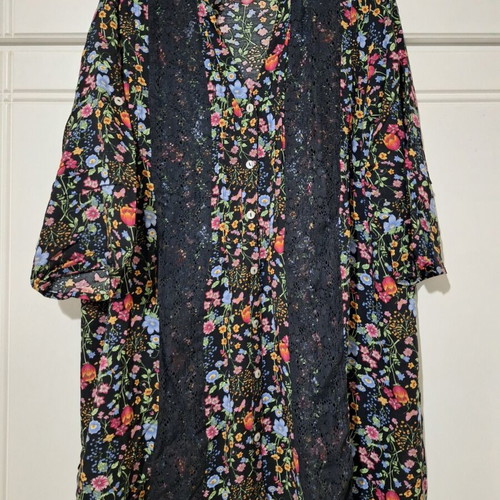 Dress with lace used, black floral pattern, one size