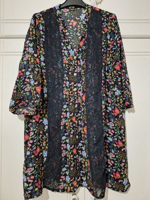 Dress with lace used, black floral pattern, one size