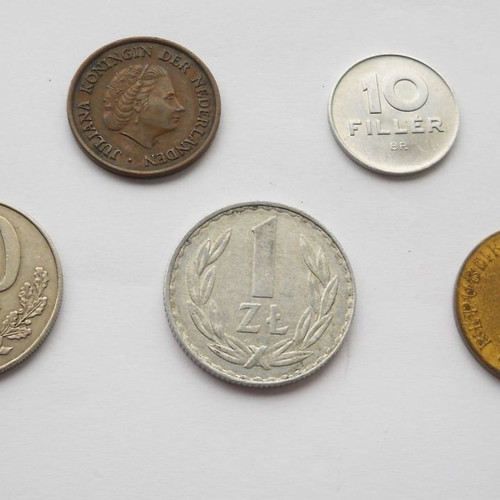 Coins of Albania, Austria, Poland, Netherlands, Hungary used, pack of 5