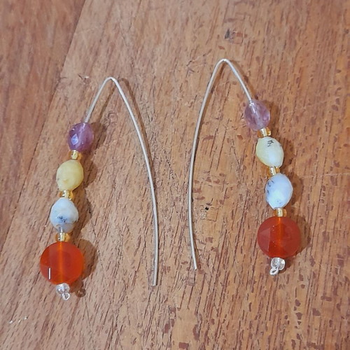 Silver earrings silver 925 with semi-precious stones length 6 cm new