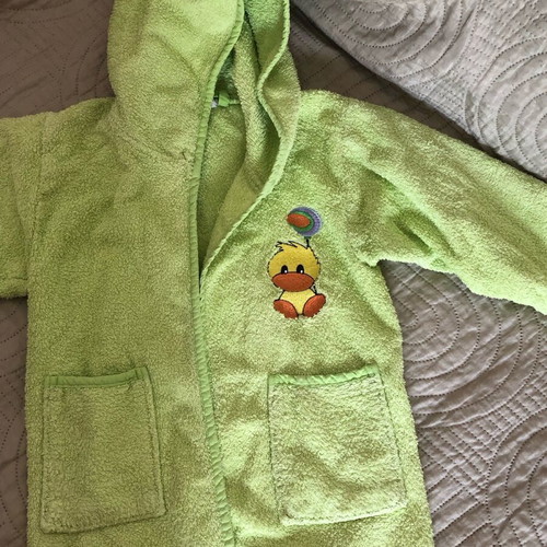 Borea Home Textiles children's bathrobe used, light green with hood and embroidery