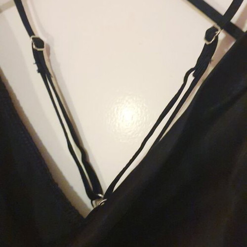 Satin dress Bershka with unique straps like new, black, size S