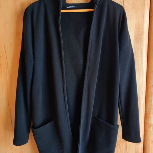 Bershka black long cardigan with hood and functional pockets used, size S