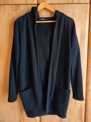 Bershka black long cardigan with hood and functional pockets used, size S