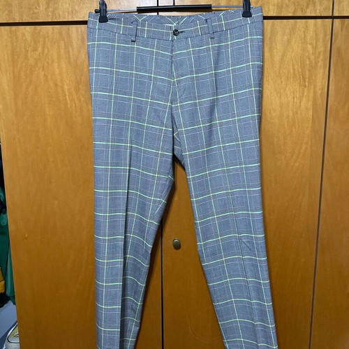 Zara men's checked pants used, grey and green