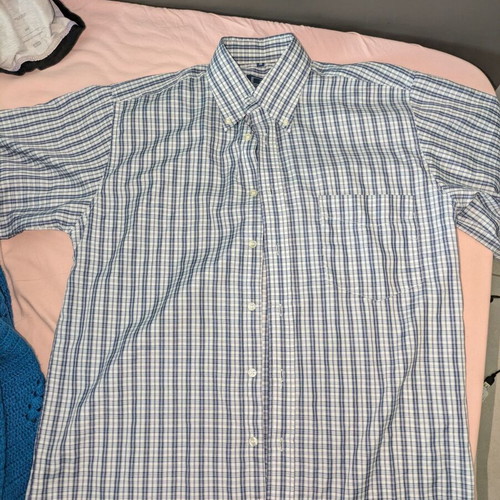 Men's short-sleeve shirt like new, white and blue, size M