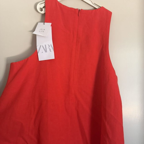 Zara coral short A-line dress with party shoulders new