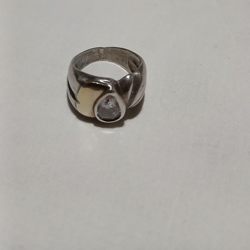 Silver 925 and 14K gold ring 9gr with large zircon stone, like new