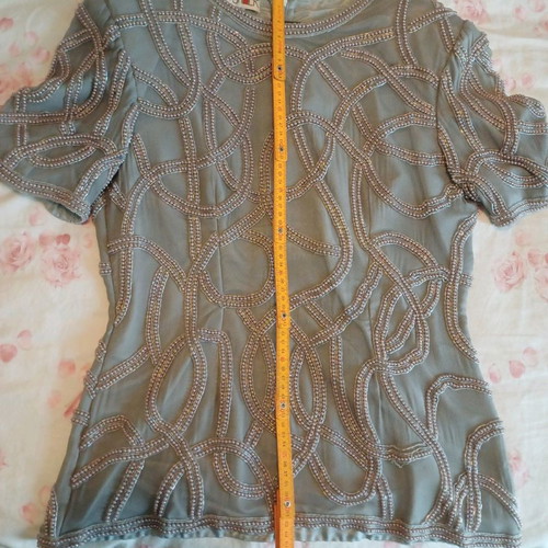 After Shock blouse used, silk beige with pearls, gray, size L