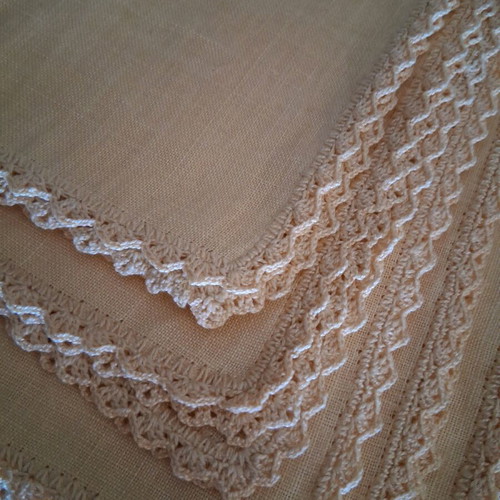 Linen tablecloth new with handmade lace and 8 napkins