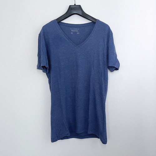 Bershka V-neck T-shirt used, medium size, blue