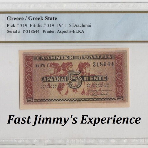5 Drachmai 1941 Greece banknote PCGS Choice UNC 63