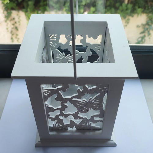 Decorative lantern with butterflies like new, white