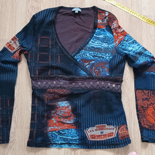 Marc Aurel Y2K Mesh Patchwork Top like new, L/XL, brown multicolor