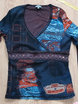 Marc Aurel Y2K Mesh Patchwork Top like new, L/XL, brown multicolor