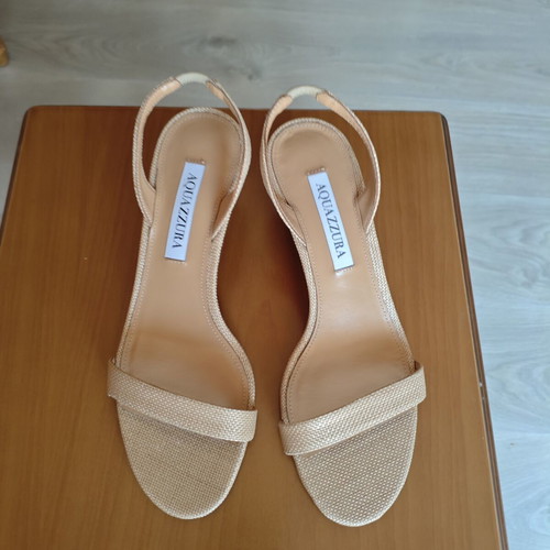Aquazzura So Nude 50 Snake-Effect Leather Slingback Sandals like new, beige