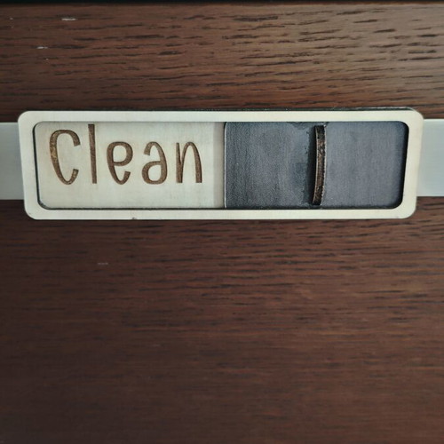 Handmade wooden dishwasher indicator "Clean / Dirty", sliding