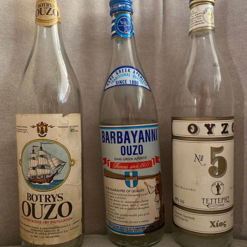Ouzo collectible set of 3 empty bottles