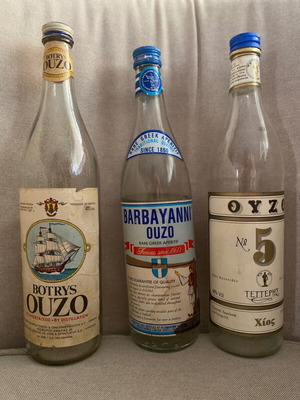 Ouzo collectible set of 3 empty bottles