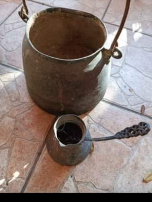 Copper vessels used, milk pot and coffee pot 100 years old
