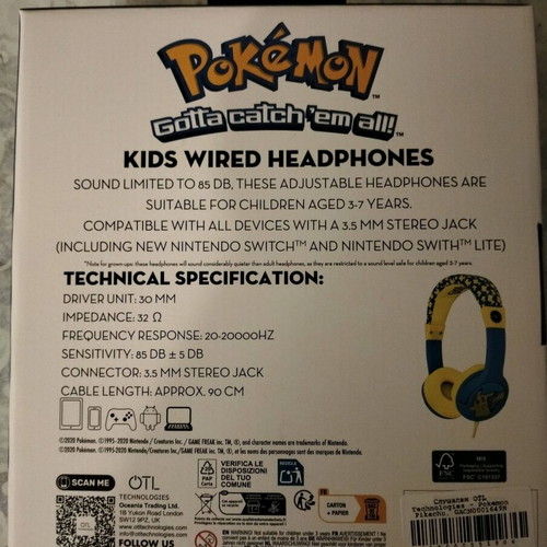 Pokemon Pikachu Kids Wired Headphones New