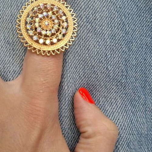 Statement adjustable gold ring with iridescent strass like new