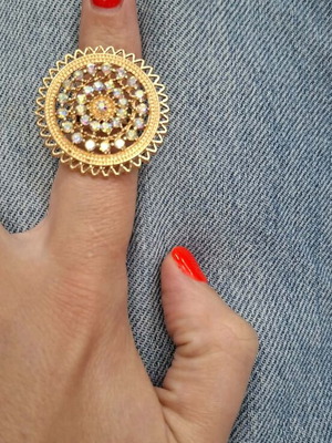 Statement adjustable gold ring with iridescent strass like new