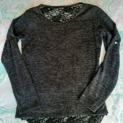 Blouse with lace and bow on back like new, gray, size S