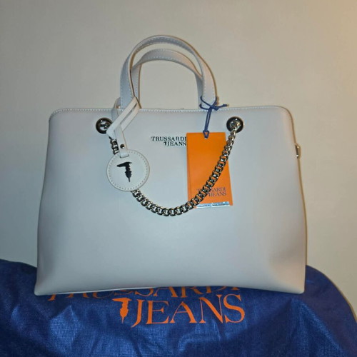 Trussardi Tote Bag new, beige eco leather with chain details