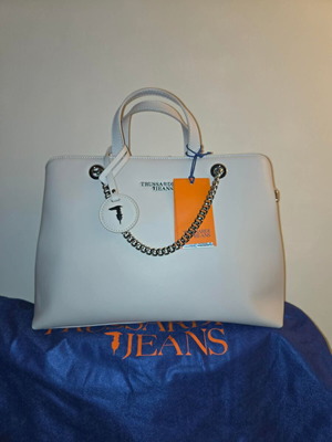 Trussardi Tote Bag new, beige eco leather with chain details