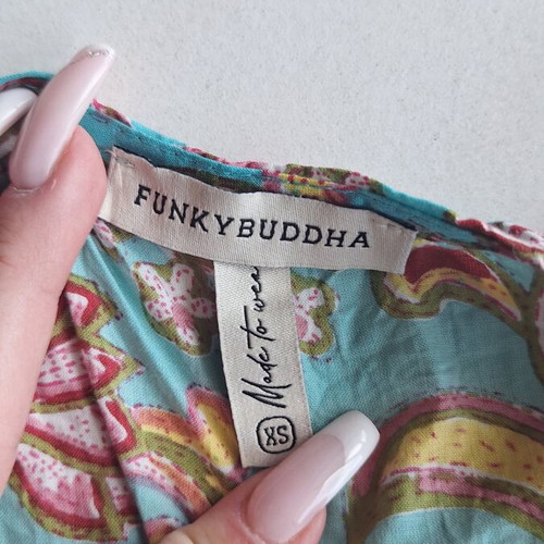 Funky Buddha Boho Wrap Crop Top with Ruffles and Paisley Pattern XS like new