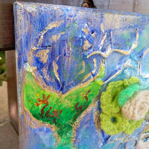 Painting 20x20cm with crochet new