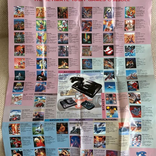 Sega Mega Drive 1991 Double-Sided Sonic The Hedgehog Poster Like New